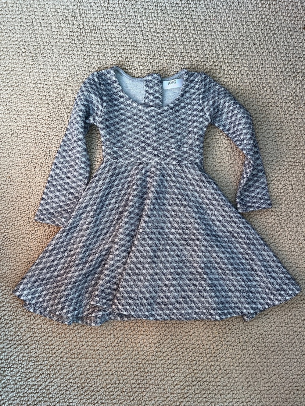 Kids' Long-Sleeve Grey Knit Twirl Dress